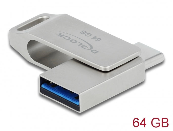 Delock USB 3.2 Gen 1 USB-C + Typ-A Speicherstick 64 GB - Metallgehäuse Delock USB 3.2 Gen 1 USB-C + Typ-A Speicherstick 64 GB - Metallgehäuse